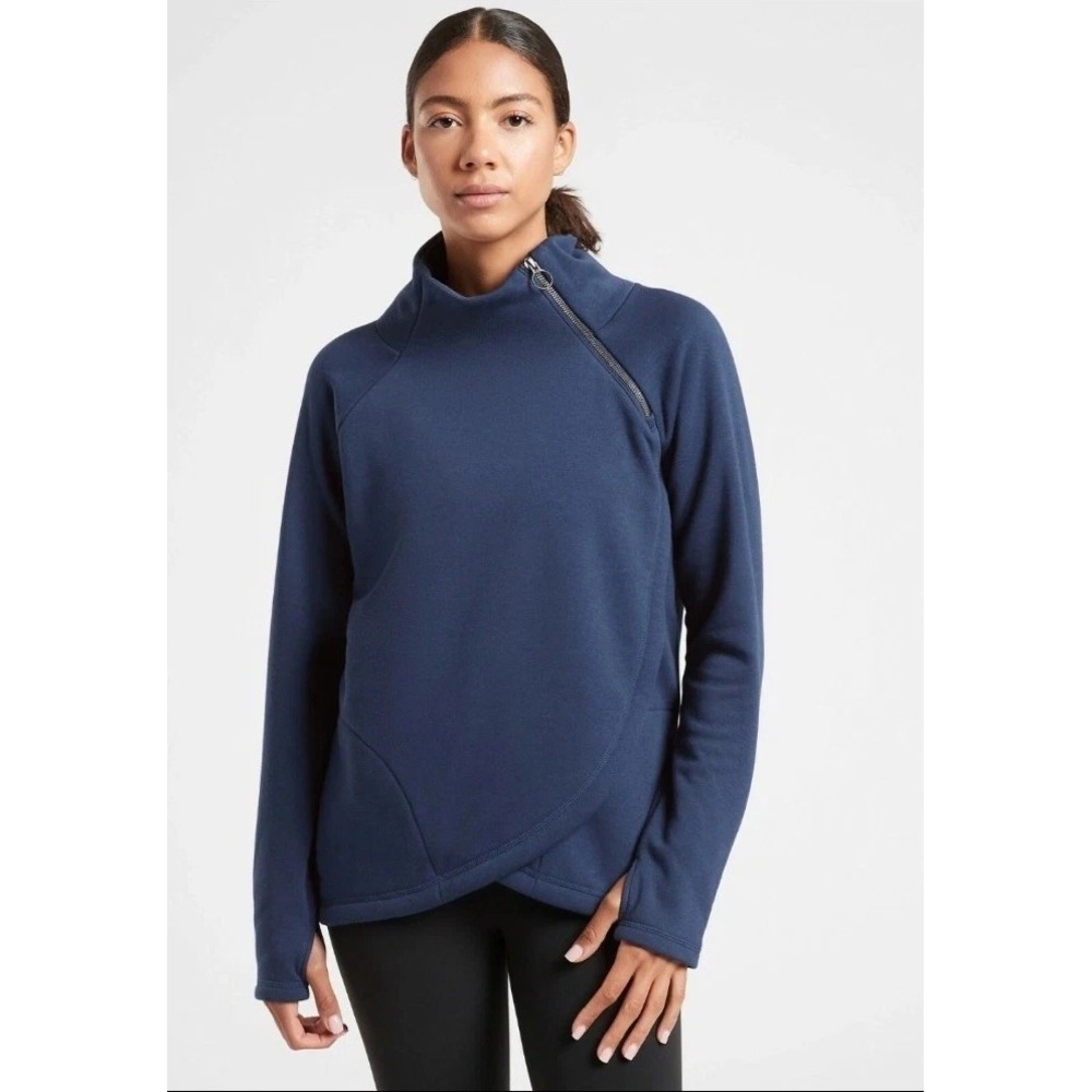 Athleta Cozy Karma Asym Pullover, Enchanted Blue SIZE M